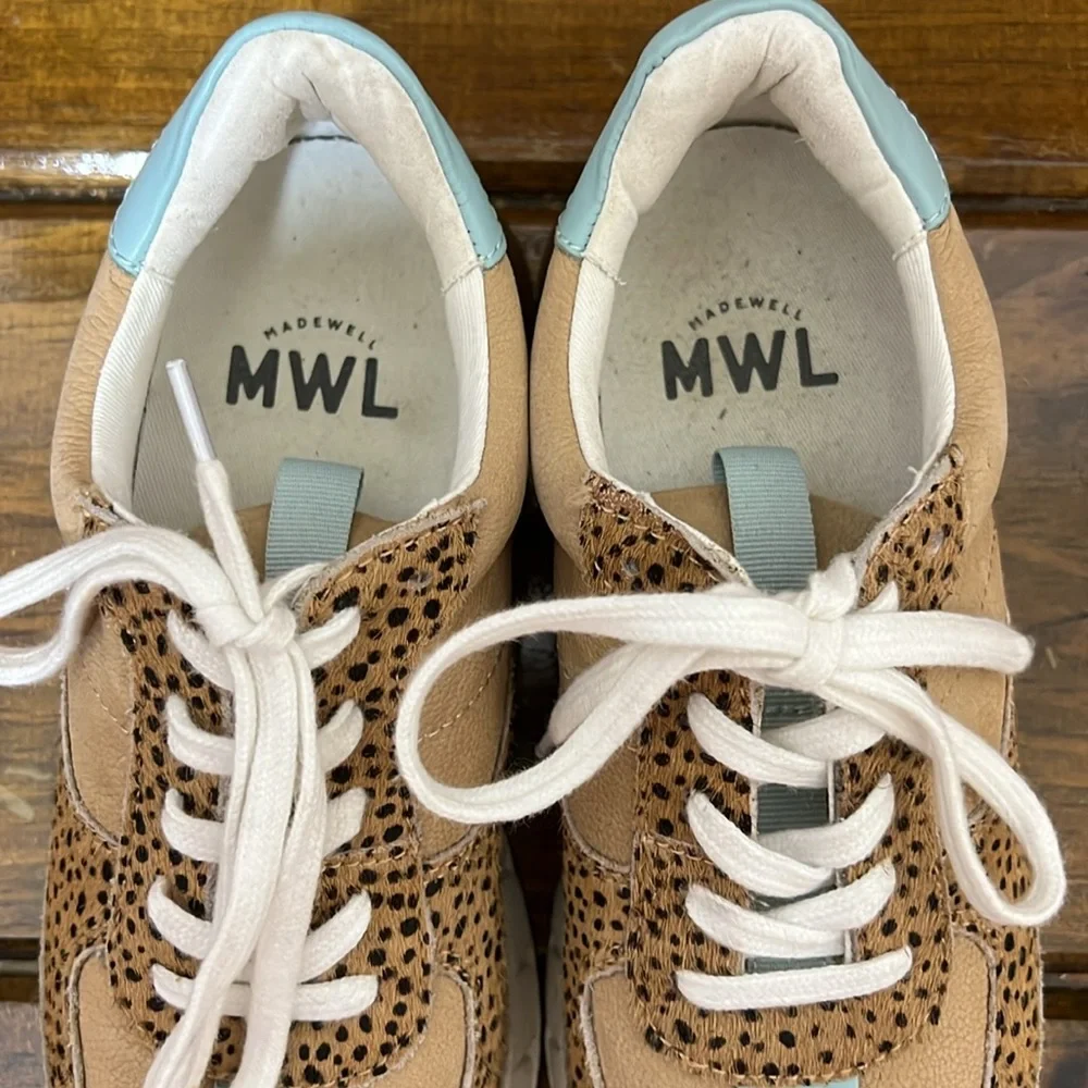 Madewell Tan Leopard Print Sneakers with Light Blue Accents
